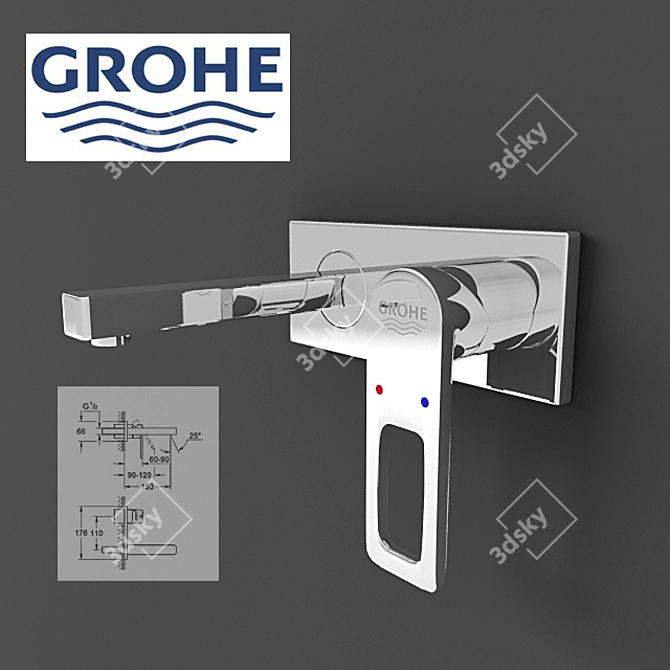 Stylish Grohe Quadra 2-Handle Wall Mounted Faucet 3D model image 1