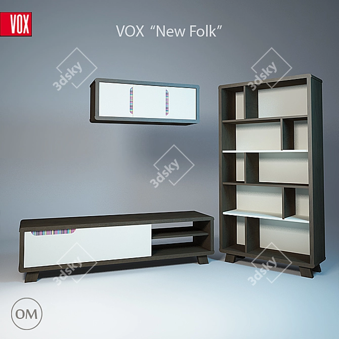 New Folk Clone: Wide TV Cabinet, Narrow Shelf, Library Cabinet | VOX 3D model image 1