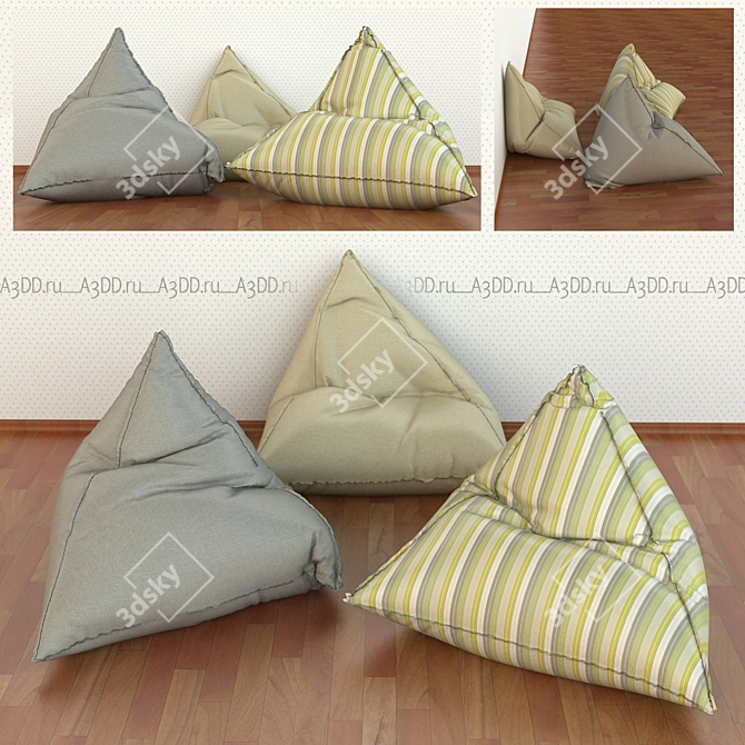 Comfy Triangular Floor Cushions 3D model image 1