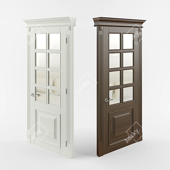 Elegant Wooden Door with Mirror 3D model image 1