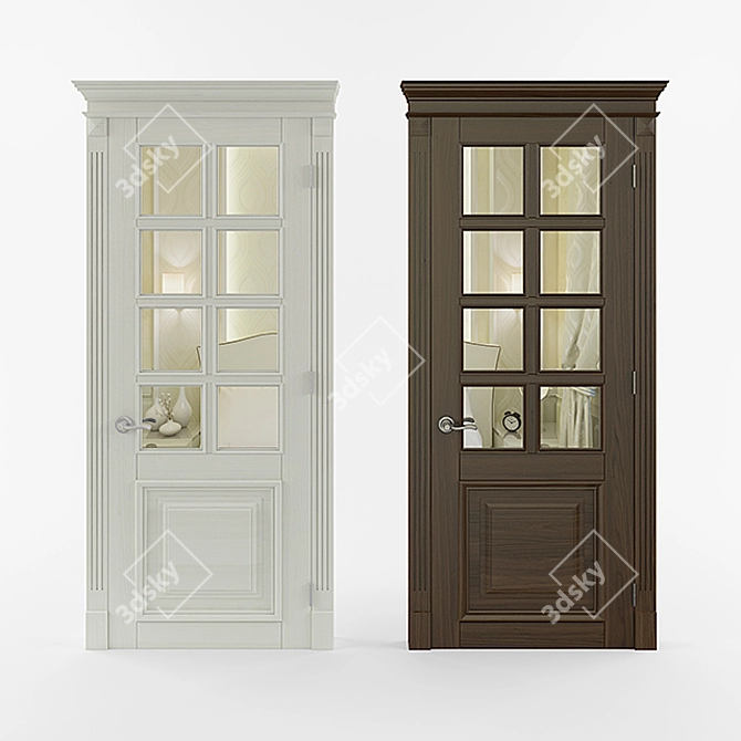 Elegant Wooden Door with Mirror 3D model image 2