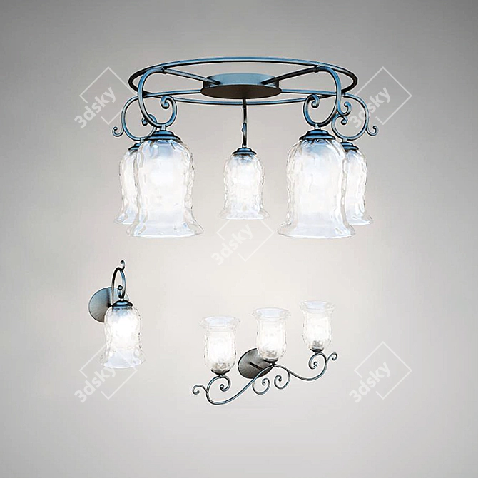 Sleek Ceiling Light and Elegant Matching Sconces 3D model image 1