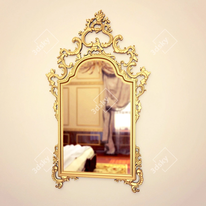 Title: Gilded Wooden Mirror 3D model image 1