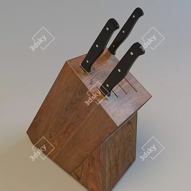 Natural Wood Knife Holder with Scuffs 3D model image 1