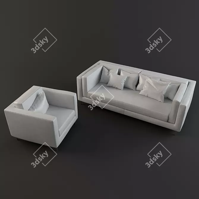 Sleek Slim Armchair & Sofa Set 3D model image 1