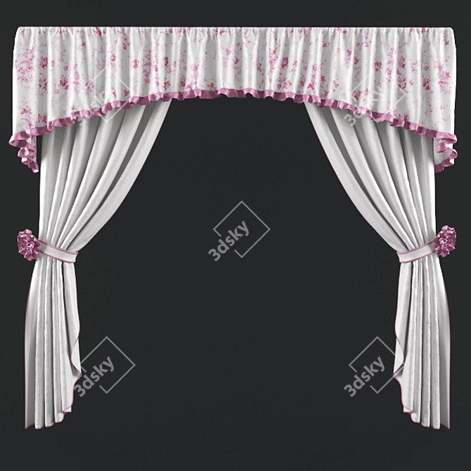 Provence Floral Kitchen Curtains 3D model image 1