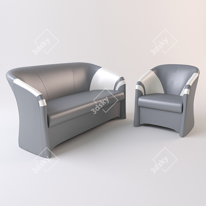 Contemporary 3-Piece Sofa Set 3D model image 1