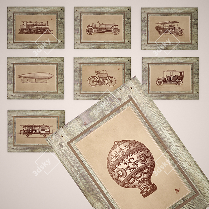 Vintage Vibe: Set of 8 Retro Car Prints 3D model image 1