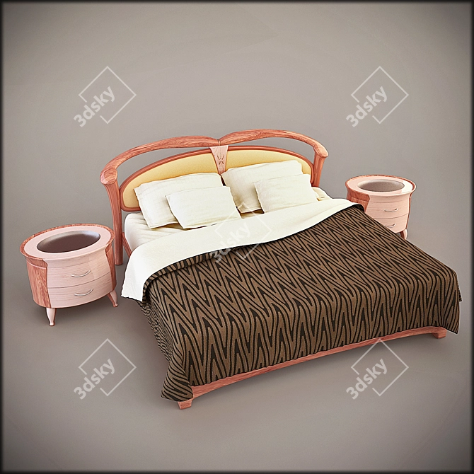 Stylish Bed and Nightstand 3D model image 1