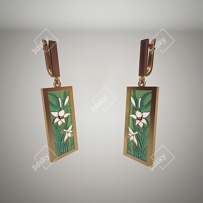 Glass Insert Earrings: Exquisite and Elegant 3D model image 1