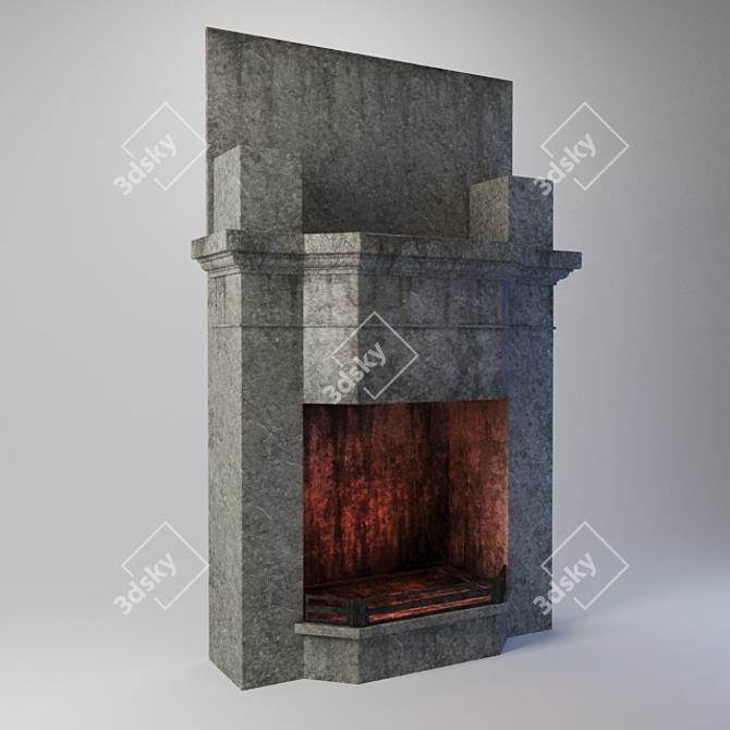 Natural Stone Fireplace with Cast Iron Enclosure 3D model image 1