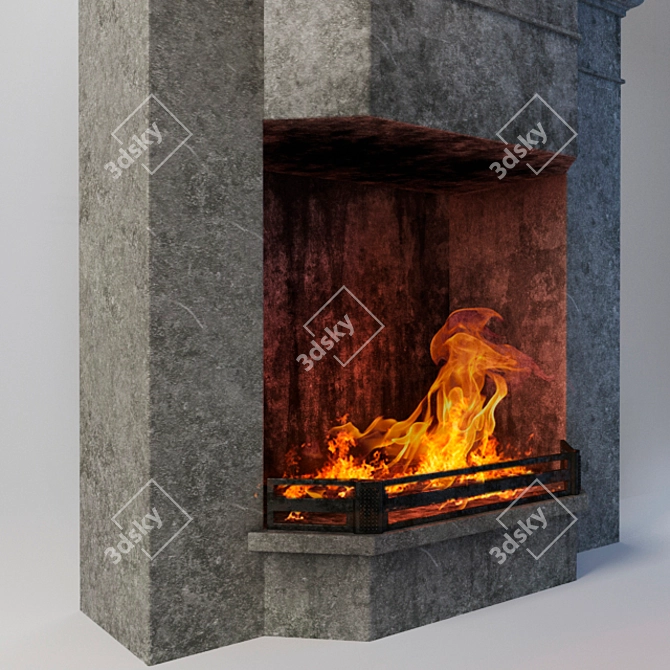 Natural Stone Fireplace with Cast Iron Enclosure 3D model image 2