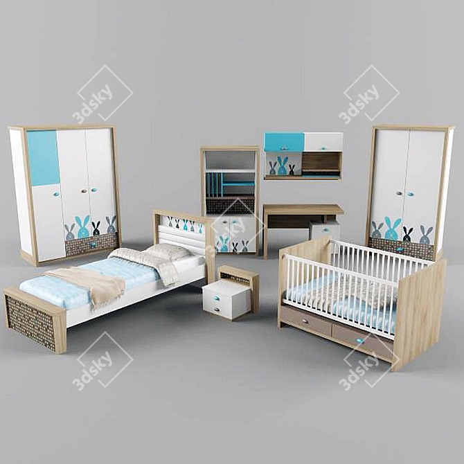 Blue Bunny Kids' Room Set 3D model image 1