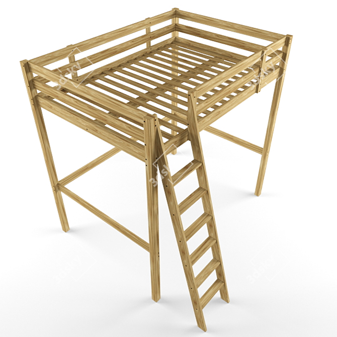 Stylish Pine Loft Bed 3D model image 1