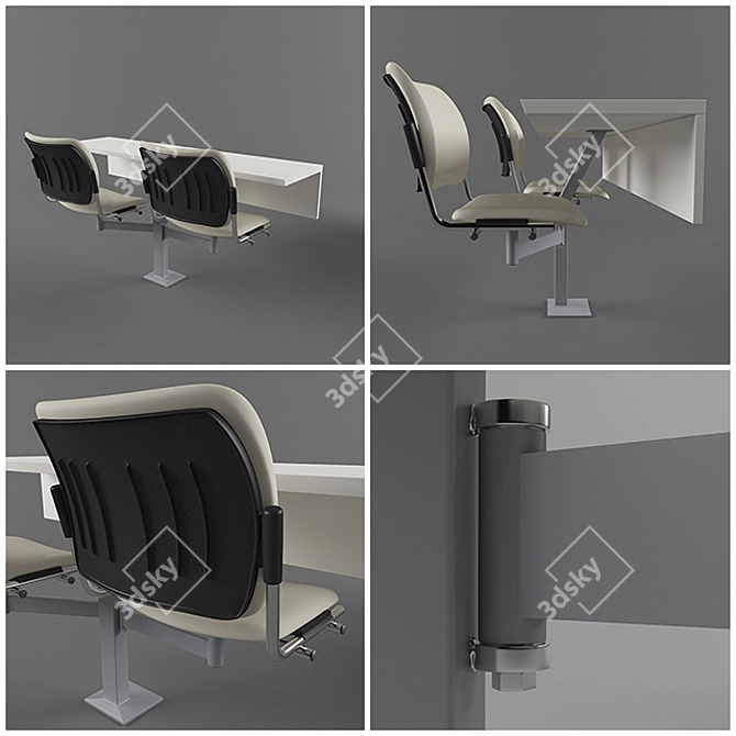 Modern College Chairs & Table Set 3D model image 2