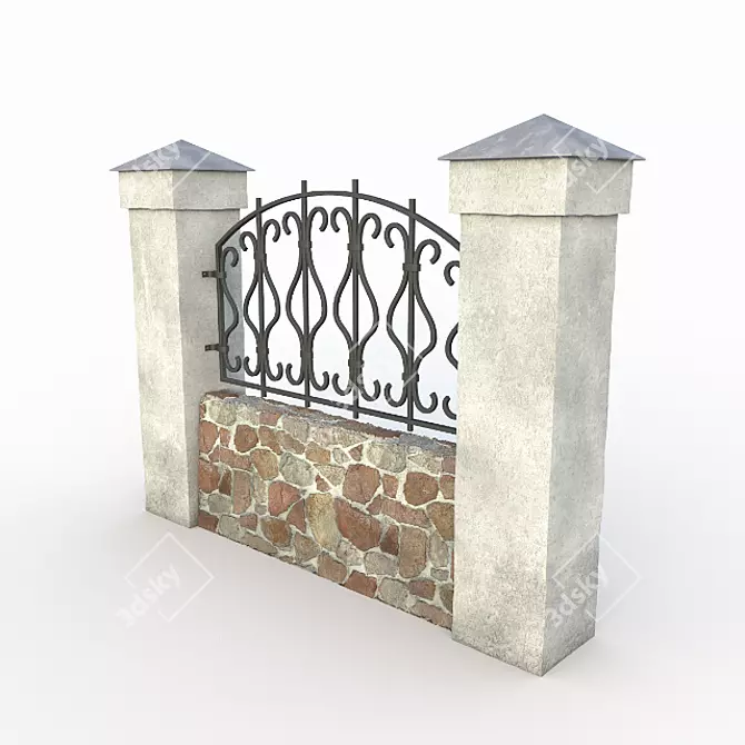 1900mm Stone Fence: Elegant & Durable Solution 3D model image 1