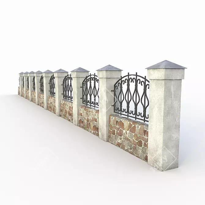 1900mm Stone Fence: Elegant & Durable Solution 3D model image 2