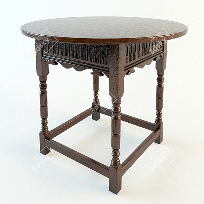 Traditional Oak Wooden Table 3D model image 1