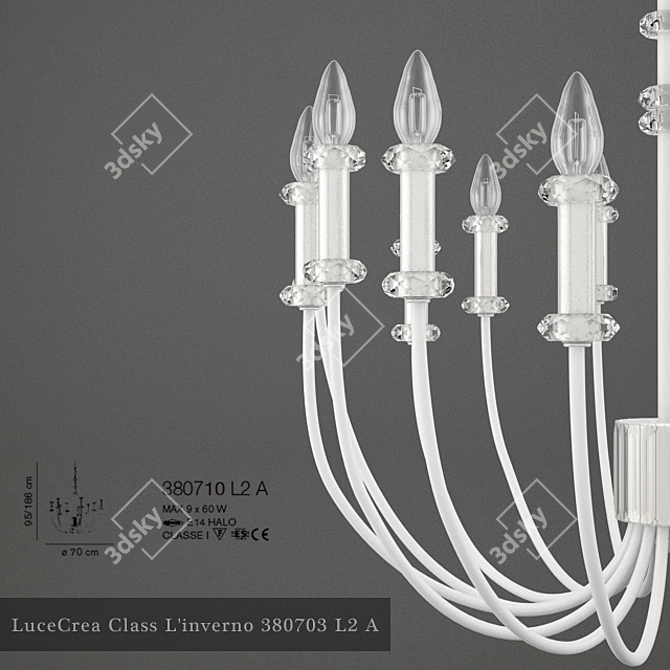 Elegant Matt White Chandelier with 9 Halo Lights 3D model image 2