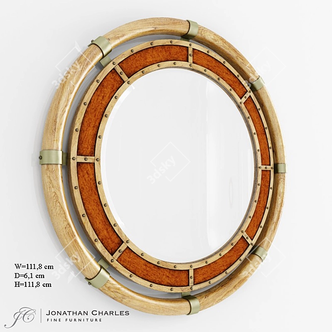 Nautical Oak & Leather Mirror 3D model image 1