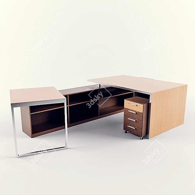 Dual Office Desk 3D model image 1