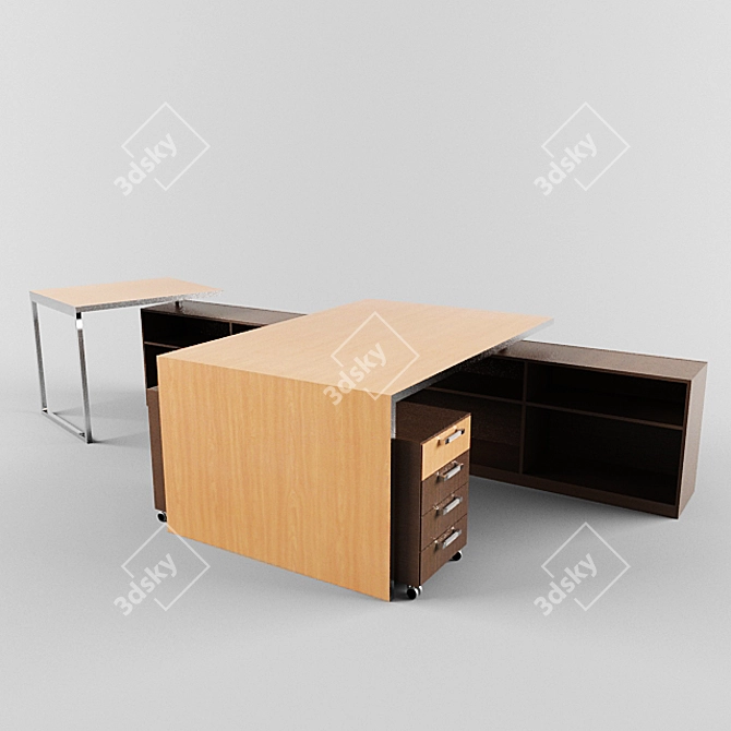 Dual Office Desk 3D model image 2