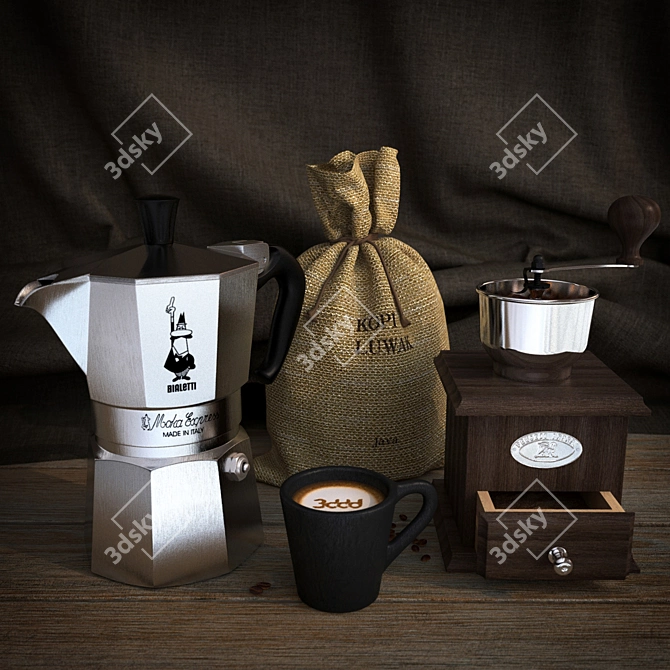 Authentic Coffee Brewing Set 3D model image 1