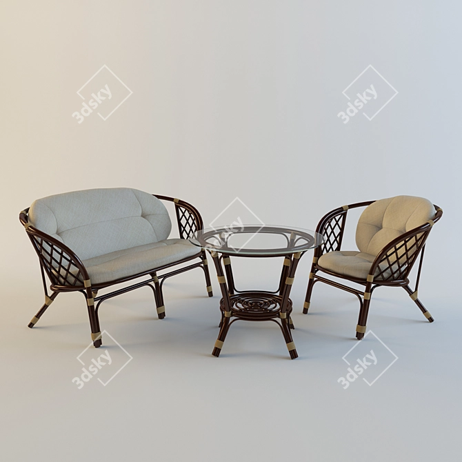 Rattan Garden Set: Lightweight & Stylish 3D model image 1