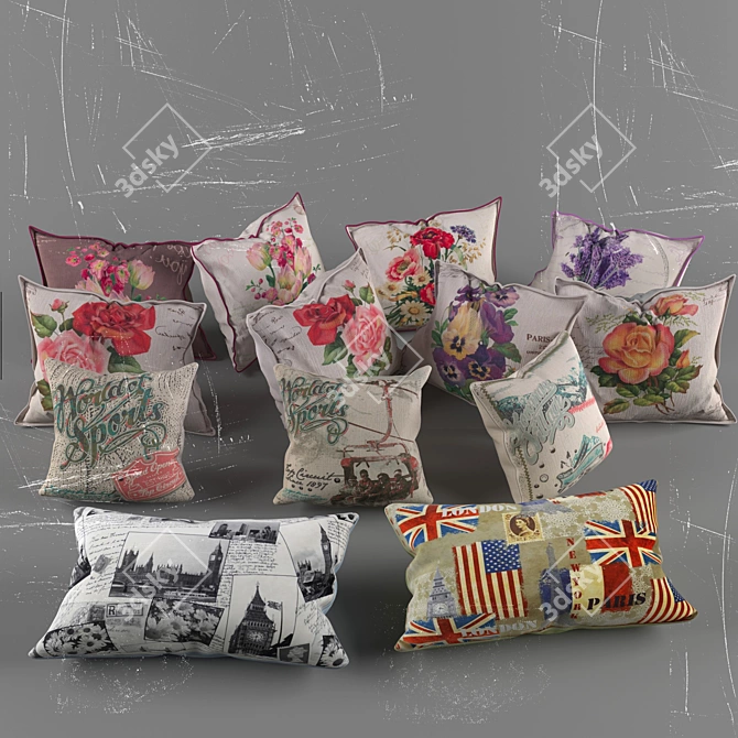 Vibrant Vintage Pillow Collection 3D model image 1