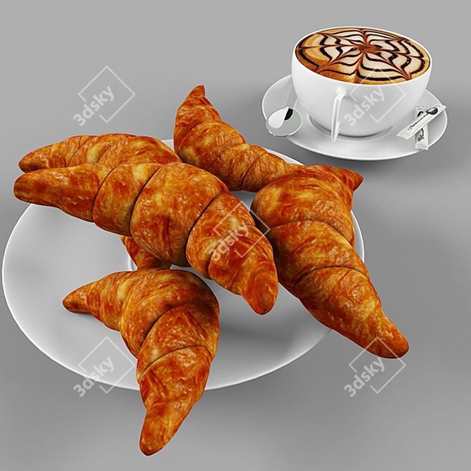 Morning Indulgence: Cup and Croissant 3D model image 1