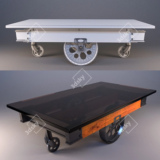 Vintage Glass Top Factory Cart 3D model image 1