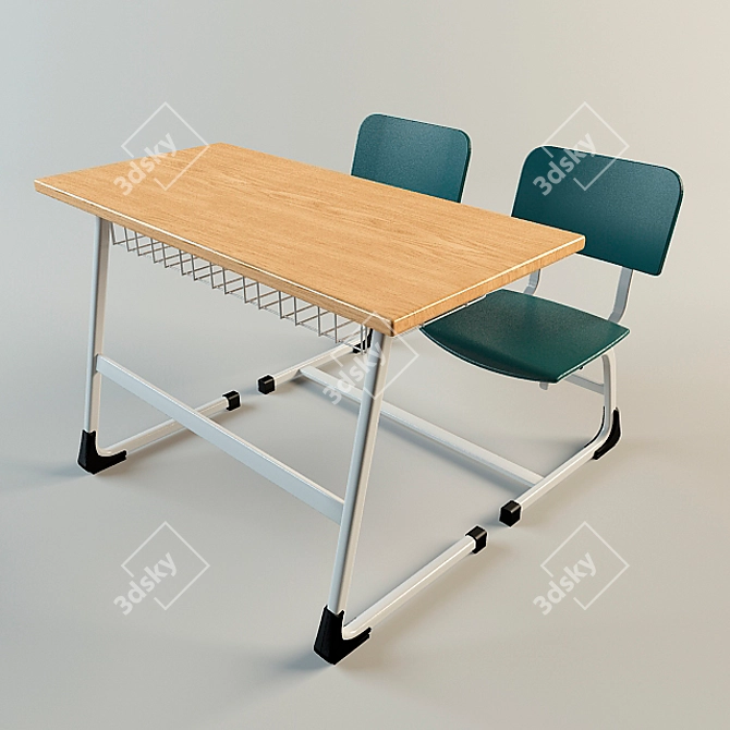 Classroom Desk and Chair Set 3D model image 1