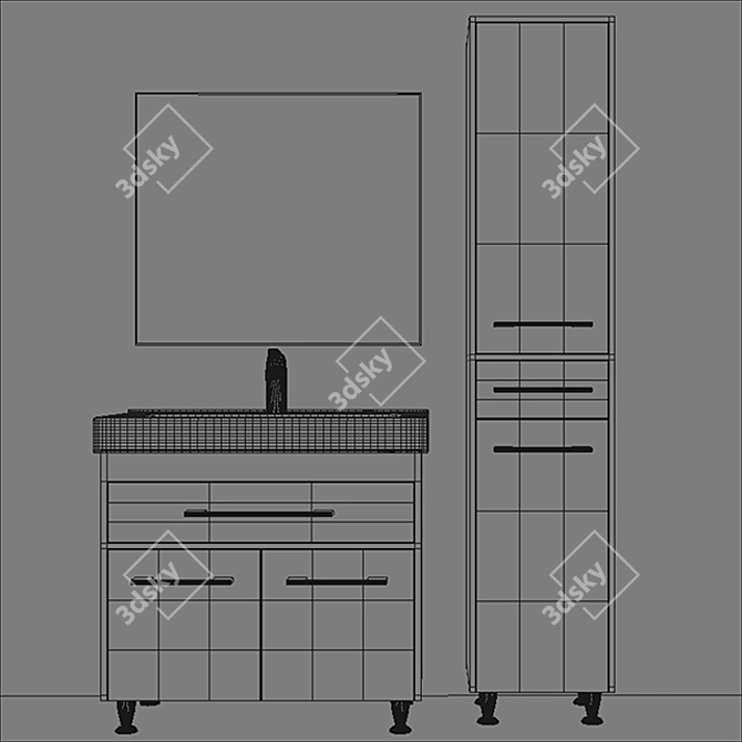 Aqua Rhodes LEONARDO 90 - Modern Vanity Set with Cera Style Mono Sink 3D model image 3