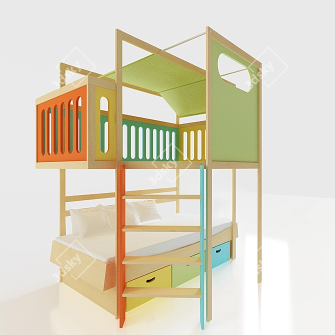 Calico Loft Bed: Playful Elegance 3D model image 1