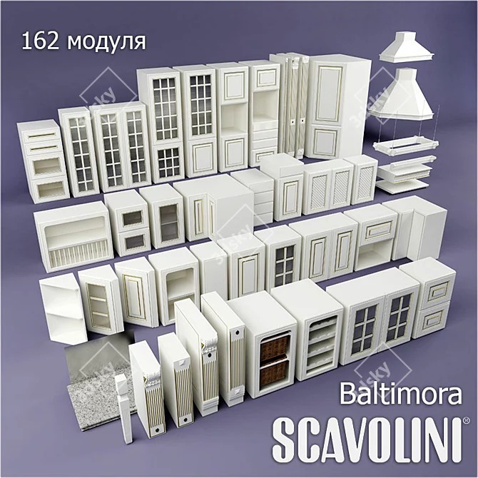 Scavolini Baltimora Kitchen: Base Modules for Custom Layouts 3D model image 1