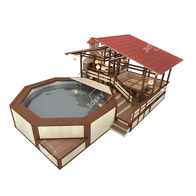 Outdoor Oasis Deluxe: Arbor & BBQ Trio with Intex Pool 3D model image 1