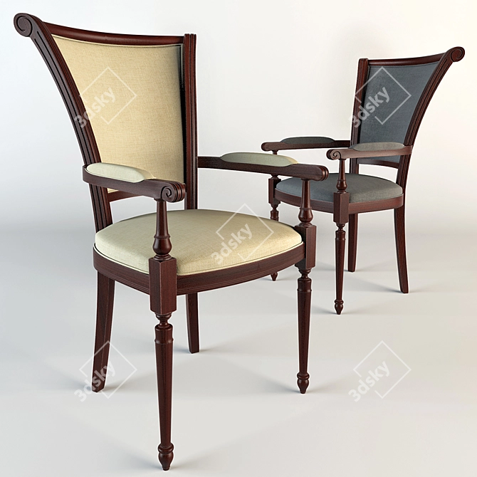 Elegant Red Wood Classic Chair 3D model image 1