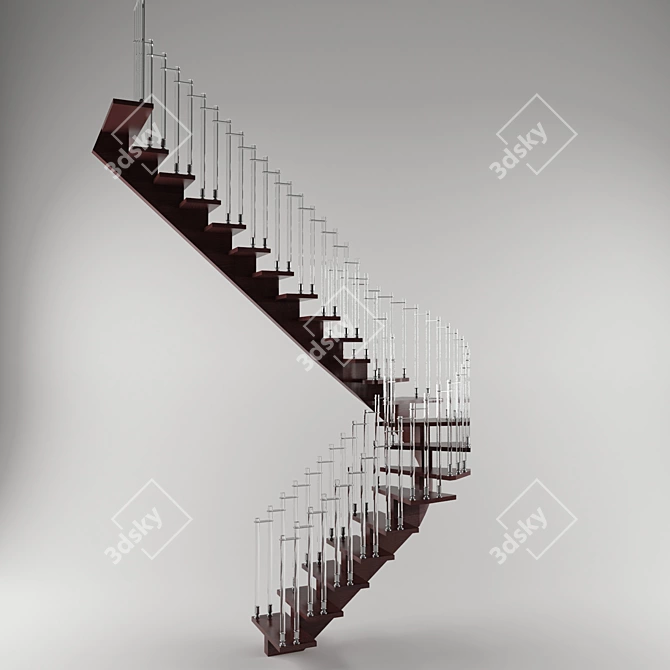Glass Railing Staircase 3D model image 1