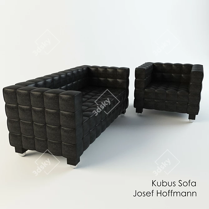 Modern Kubus Sofa and Chair by Josef Hoffmann 3D model image 1