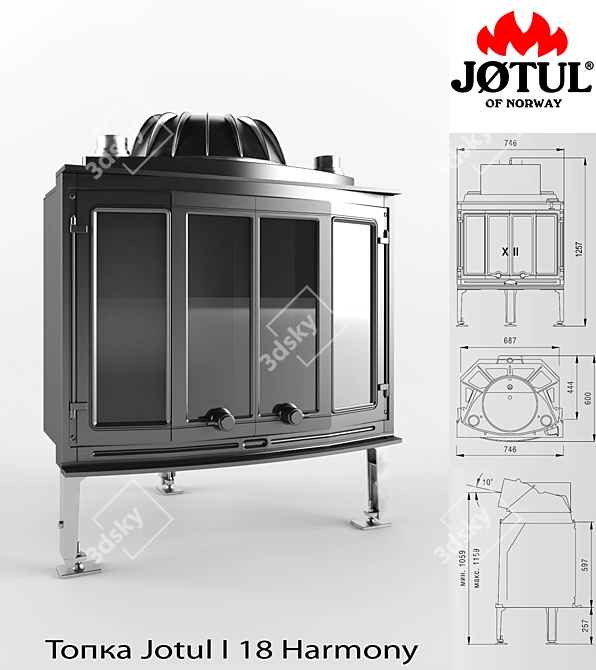 Jotul I 18 Harmony: Elegant Fireplace Insert 3D model image 1