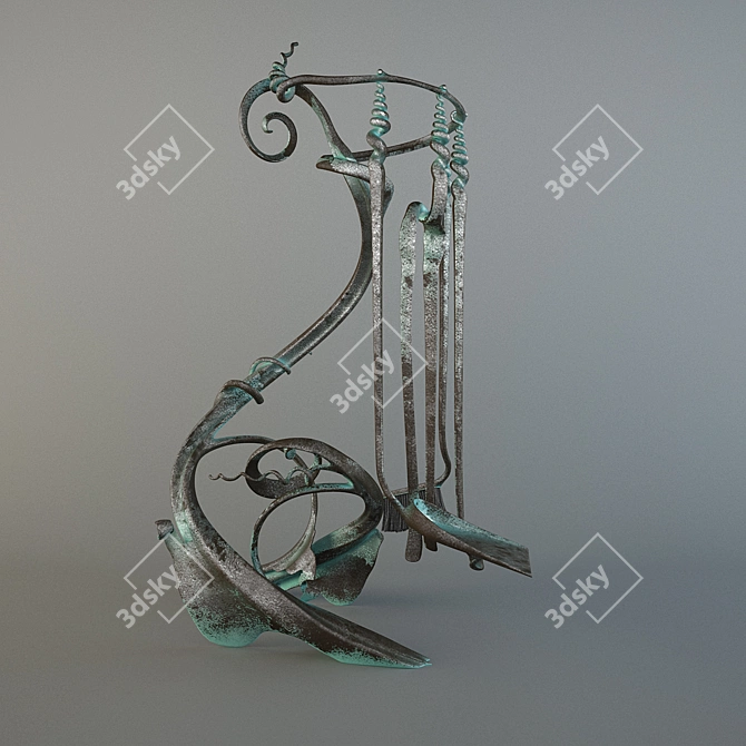 Fireplace Set: Handcrafted, Patina Finish 3D model image 1