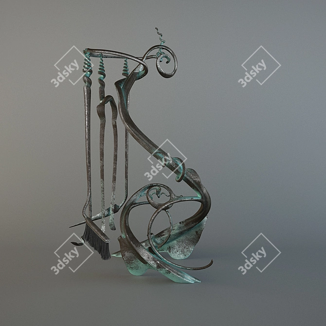 Fireplace Set: Handcrafted, Patina Finish 3D model image 2