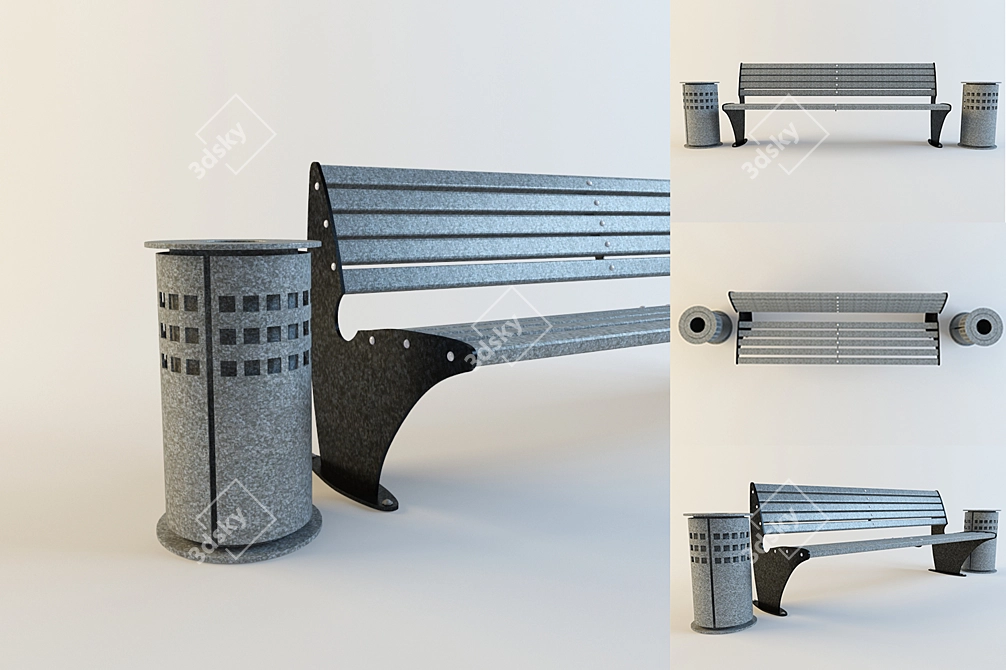 Title: Versatile Bench with Urn 3D model image 1