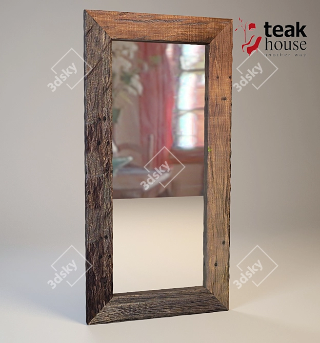 Elegant Teak Iron Mirror 3D model image 1