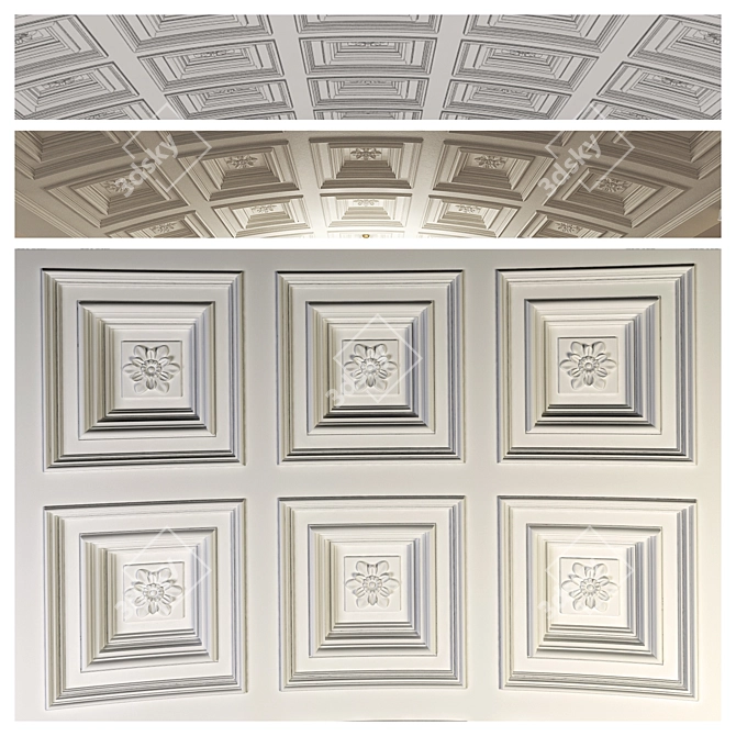 Elegant Arched Coffered Ceiling 3D model image 1
