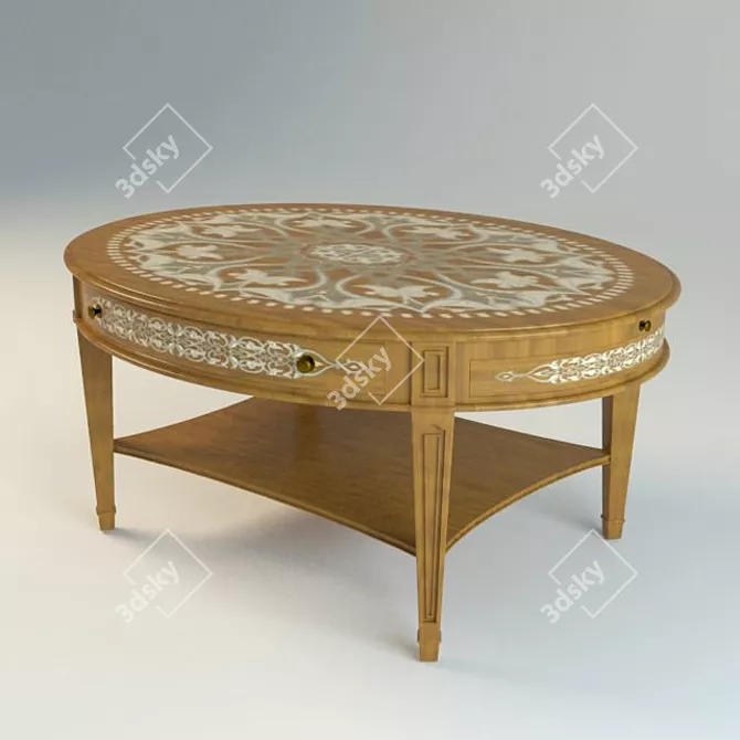  Classic Oval Intarsia Table 3D model image 1