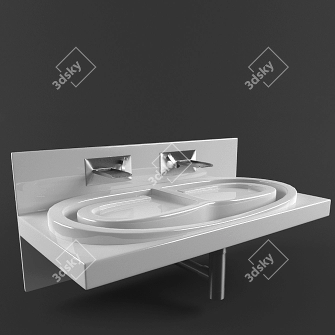 Modern Twin Washbasin 3D model image 1