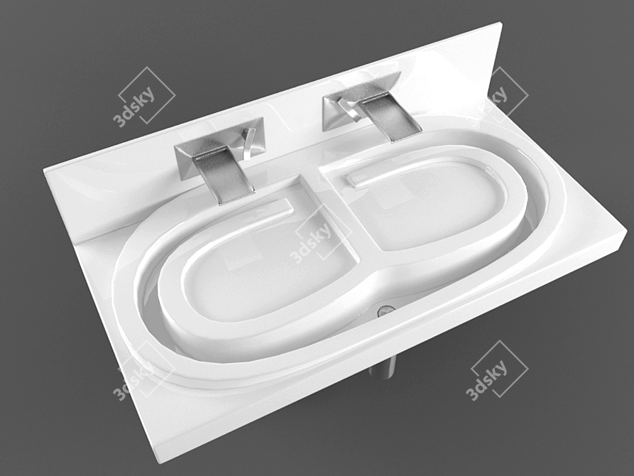 Modern Twin Washbasin 3D model image 2