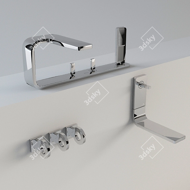 Modern Noken Faucet Set 3D model image 1