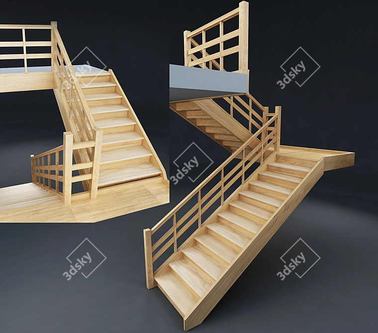 Oak Wood Staircase Kit 3D model image 1
